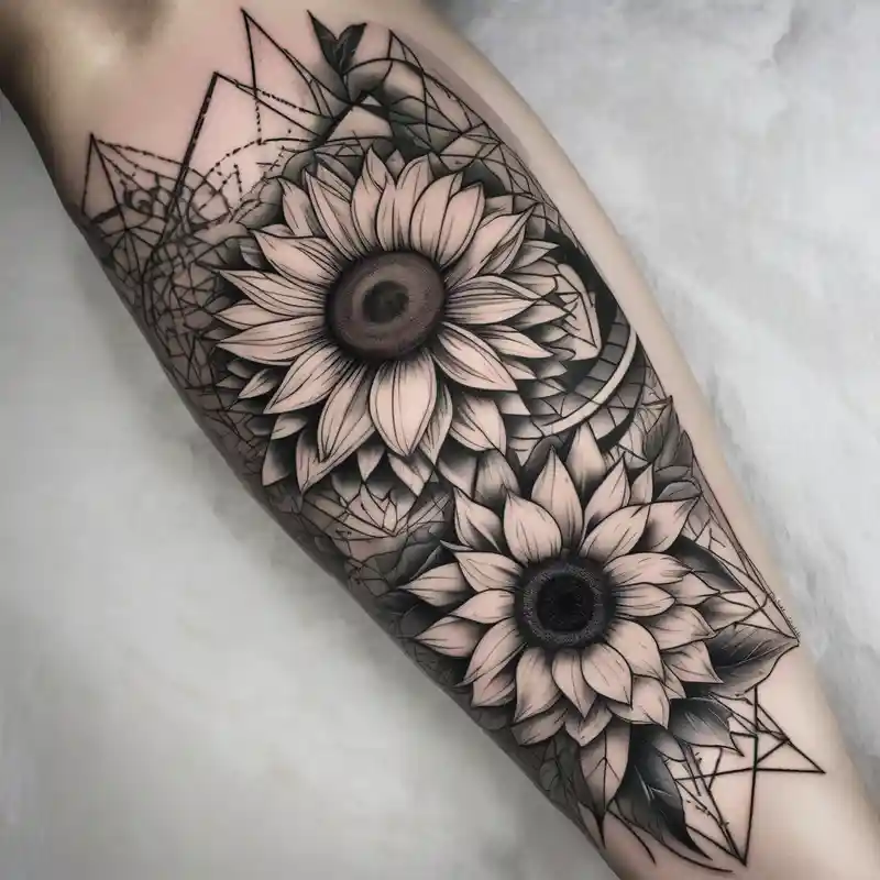 geometric style Floral Sleeve Tattoo Ideas in 2025 about sunflower and roses  floral sleeve tattoo hello kitty tattoo and sunflower and roses  floral sleeve tattoo hello kitty tattoo